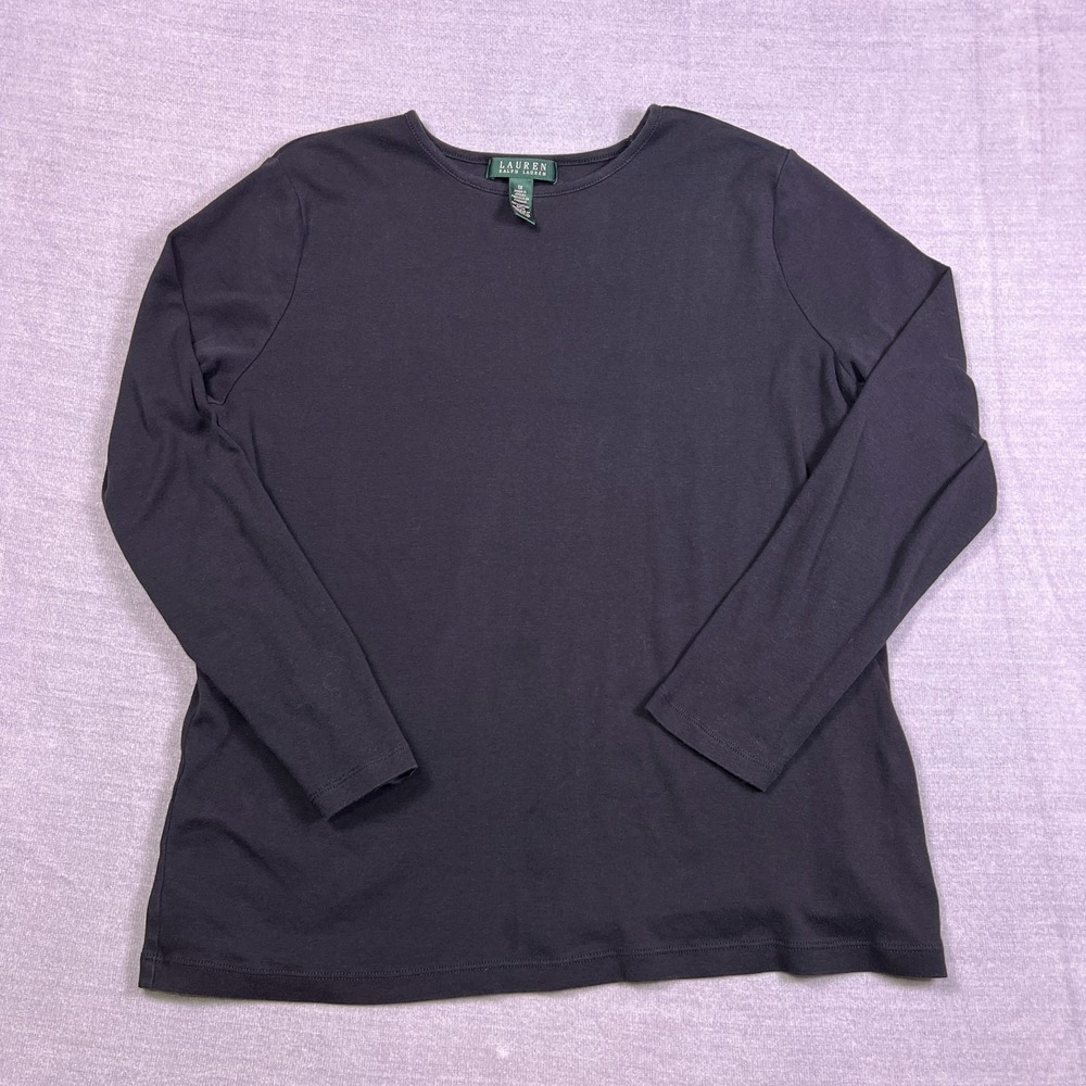Lauren Ralph Lauren Womens Black Crew Neck Long Sleeve Everyday T-Shirt Size 1X